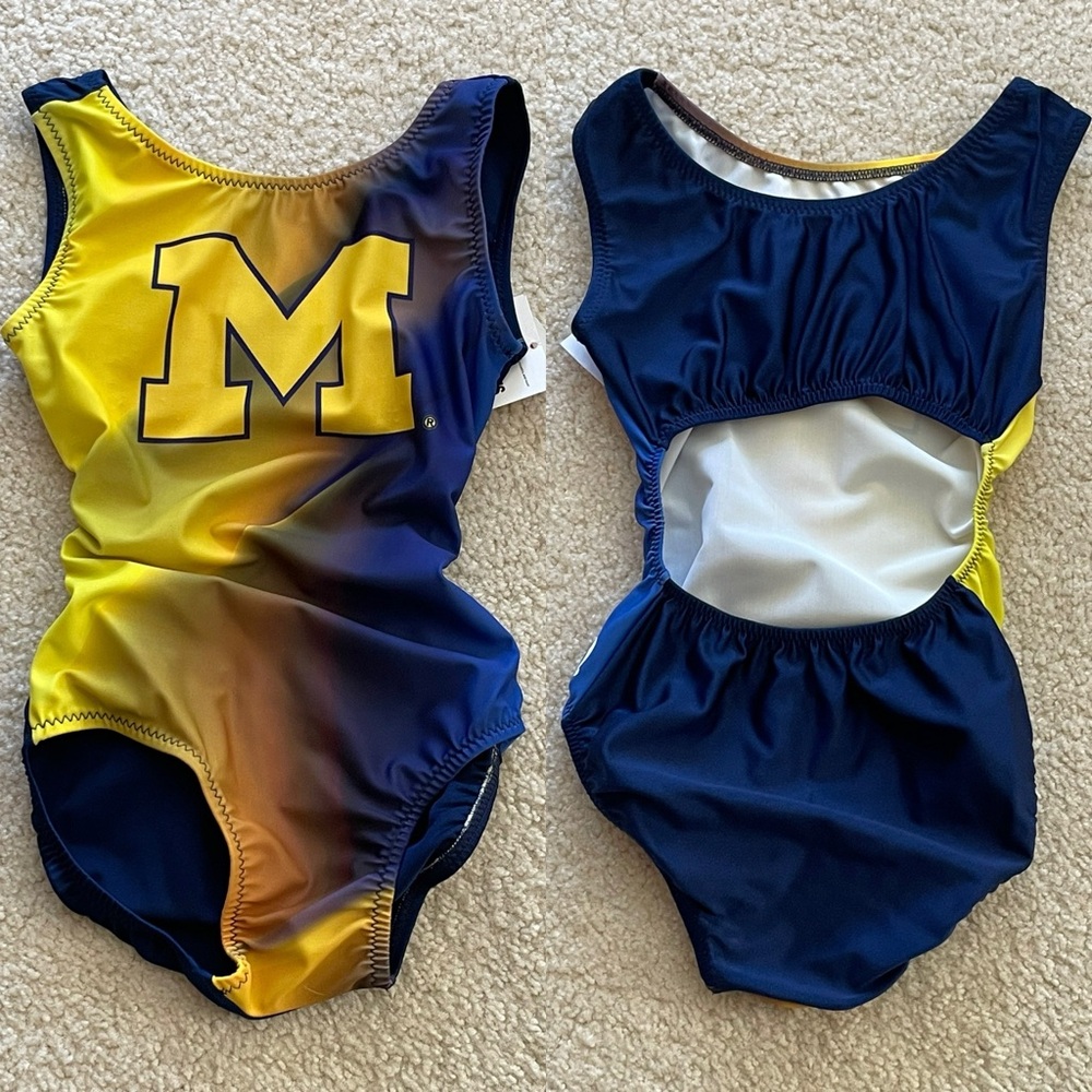 NWT Foxy’s University of Michigan UofM Gymnastics Leotard Child & Adult Sizes